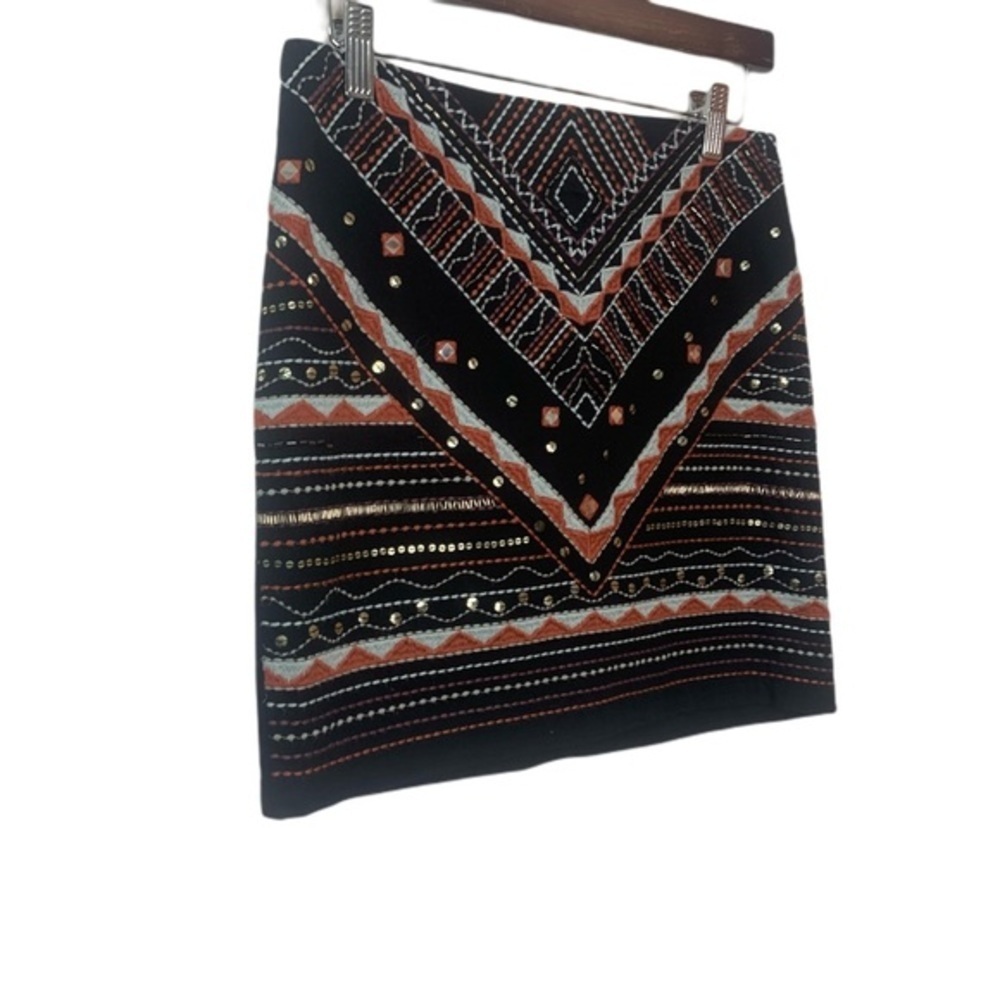 Romeo & Juliet Couture Boho Black Orange Embroidered Sequined Mini Skirt Cotton - Picture 3 of 14